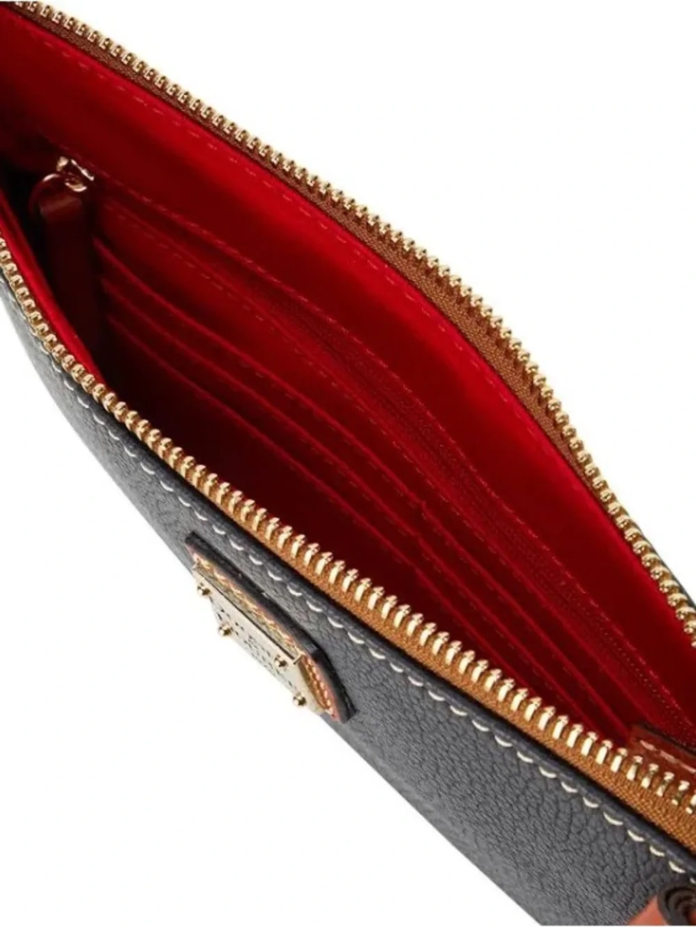 Dooney & Bourke Black Smooth Wexford Leather Carrington Wristlet with Tan Tassel